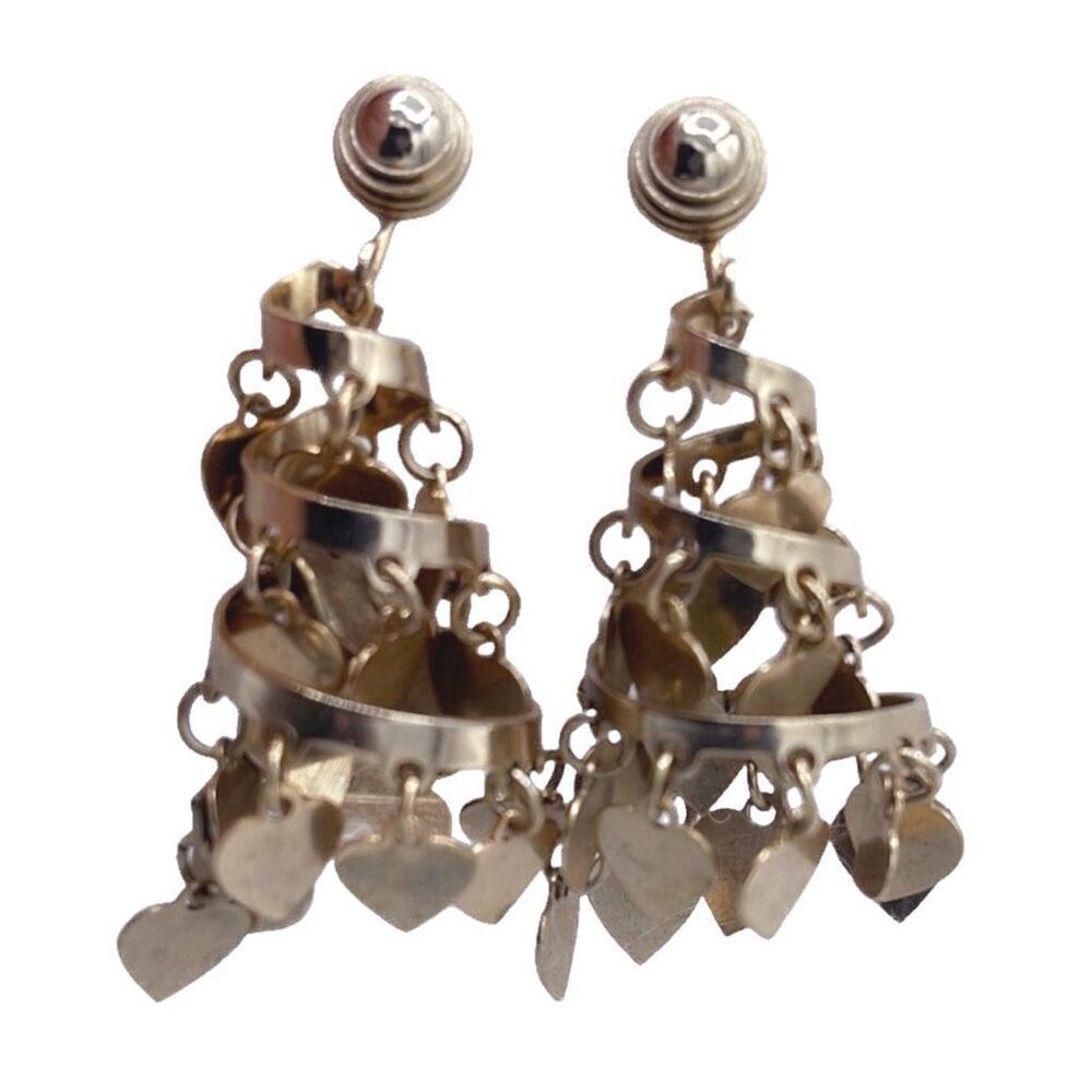 Vintage hoop heart dangle earrings, screwback style